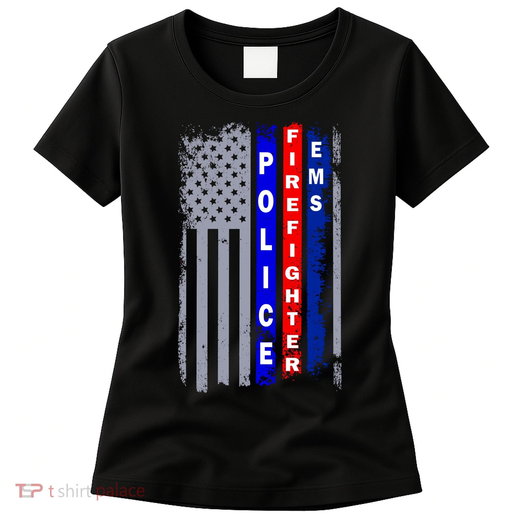 Police Firefighter EMS American Flag Women's T-Shirt