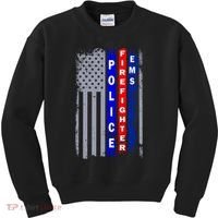 Police Firefighter EMS American Flag Kids Sweatshirt thumb 0