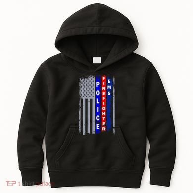Police Firefighter EMS American Flag Kids Hoodie
