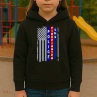 Police Firefighter EMS American Flag Kids Hoodie thumb 3