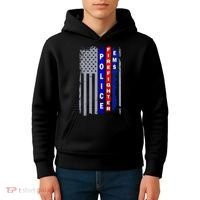 Police Firefighter EMS American Flag Kids Hoodie thumb 4