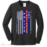 Police Firefighter EMS American Flag Kids Long Sleeve Shirt thumb 0