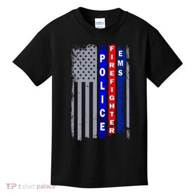 Police Firefighter EMS American Flag Kids T-Shirt
