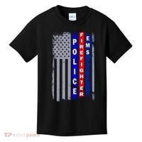 Police Firefighter EMS American Flag Kids T-Shirt thumb 0