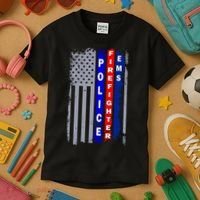 Police Firefighter EMS American Flag Kids T-Shirt thumb 3