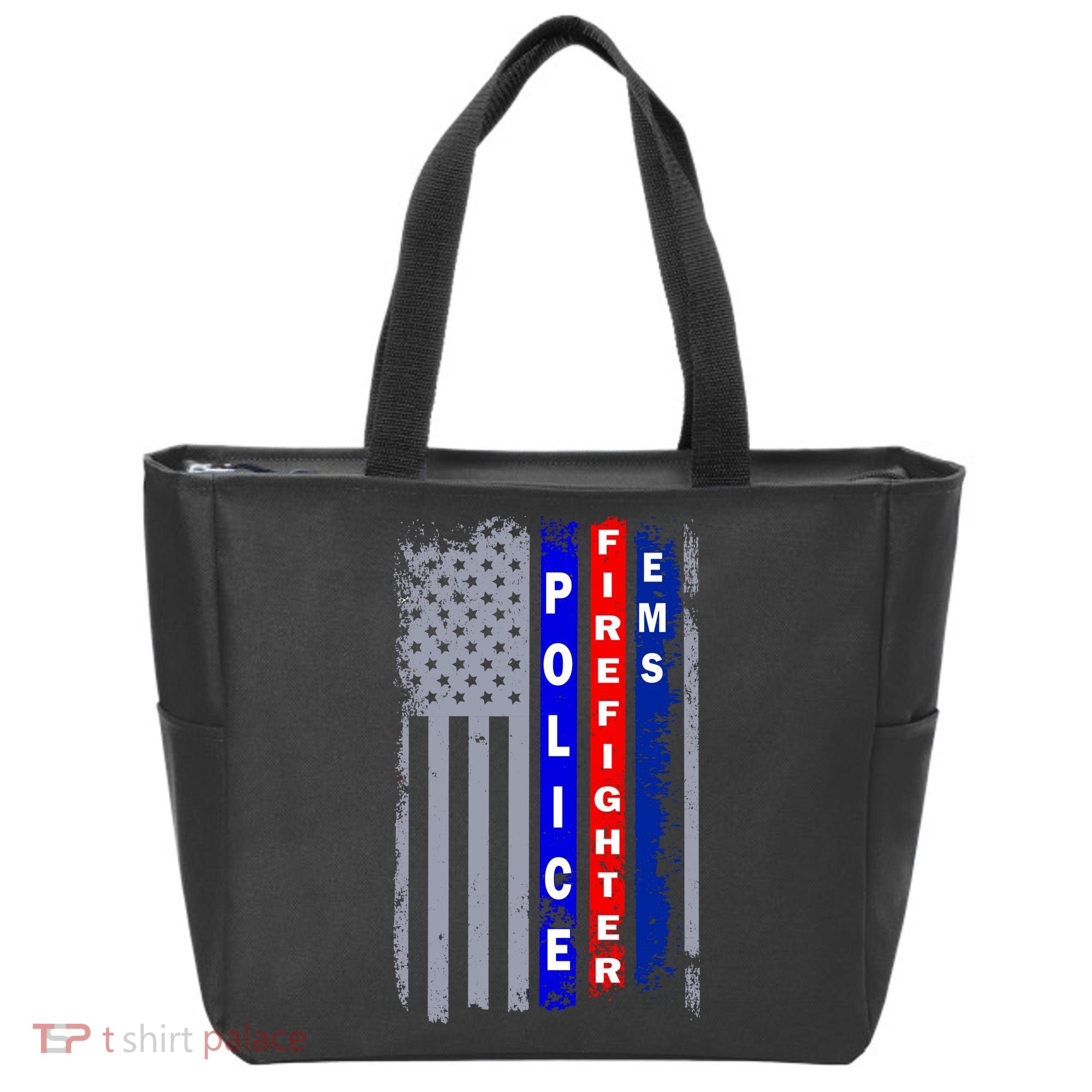 Police Firefighter EMS American Flag Tote Bag