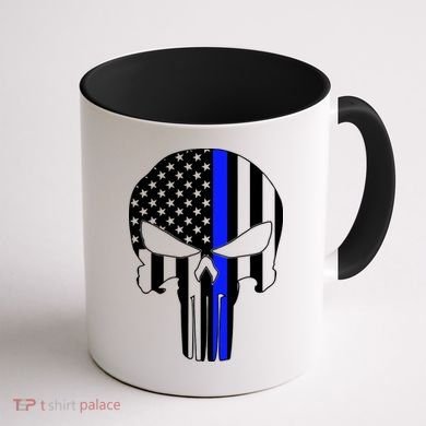 Police USA Skull Thin Blue Line Coffee Mug back