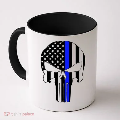 Police USA Skull Thin Blue Line Coffee Mug
