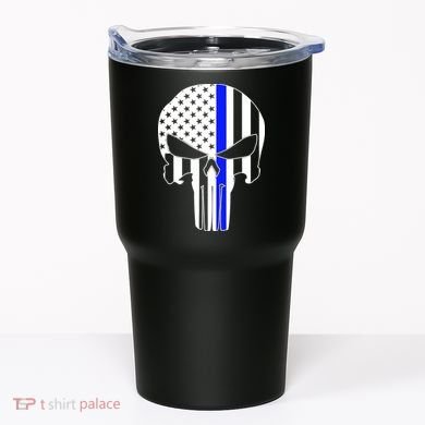 Police USA Skull Thin Blue Line Tumbler