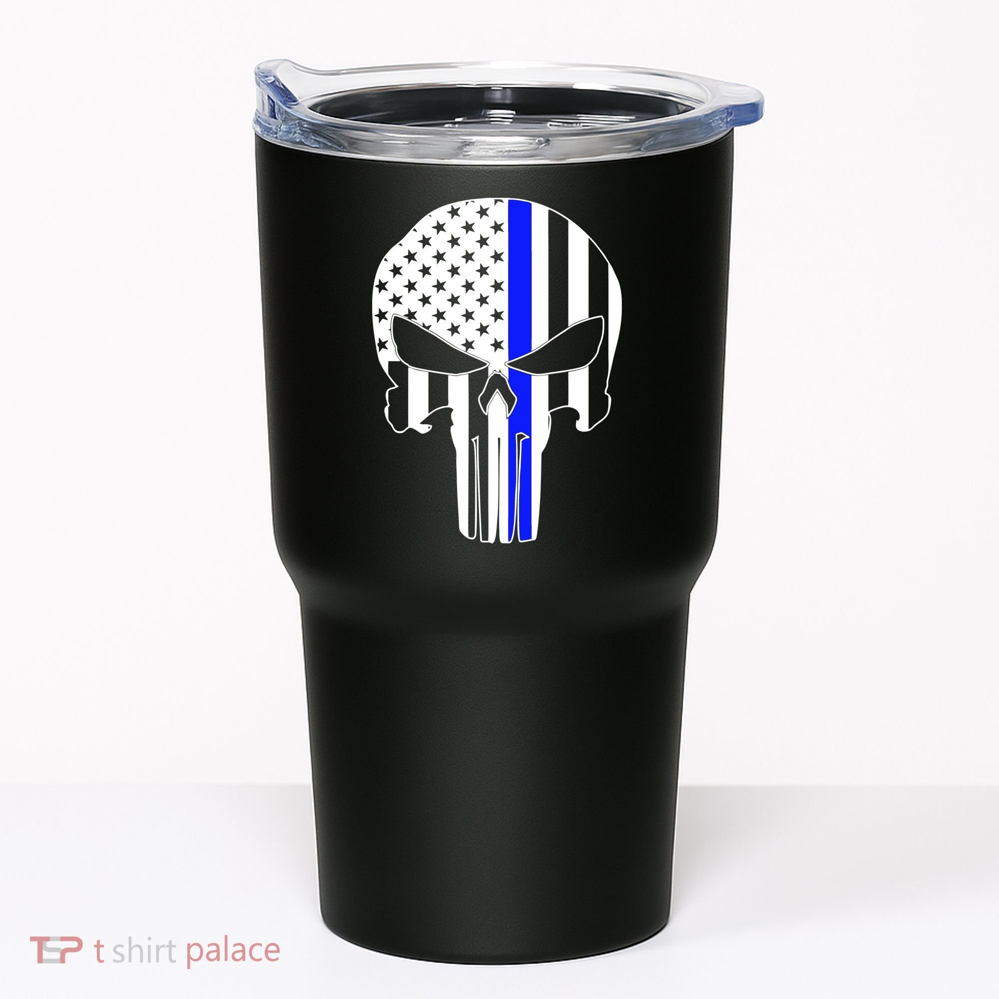 Police USA Skull Thin Blue Line Tumbler