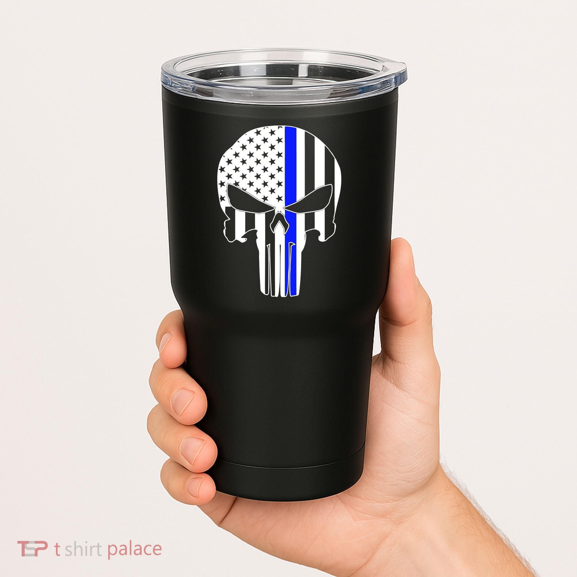 Police USA Skull Thin Blue Line Tumbler