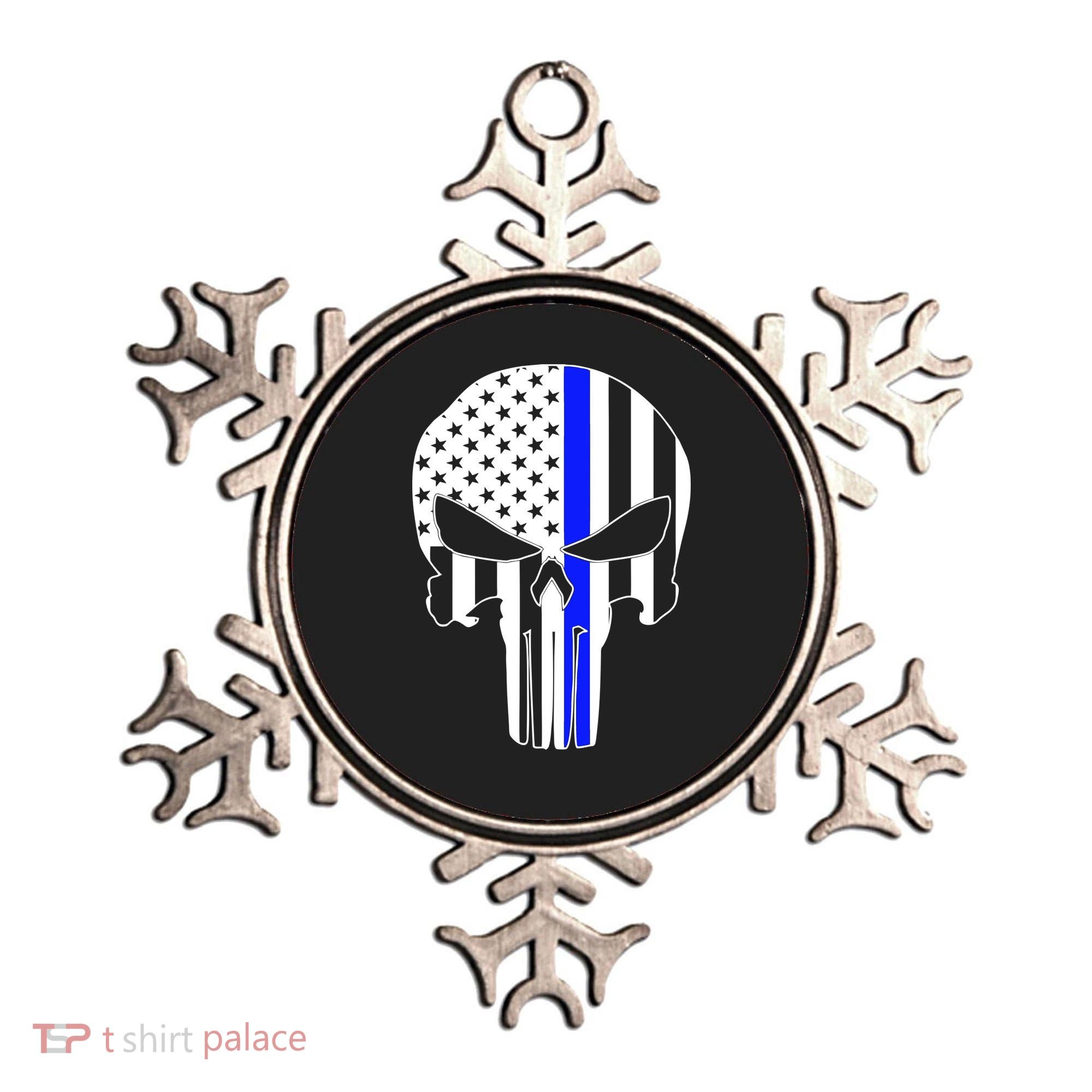 Police USA Skull Thin Blue Line Ornament