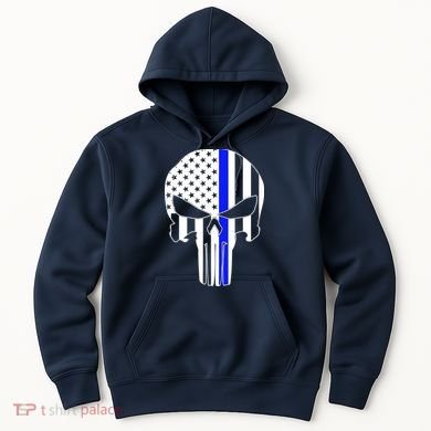 Police USA Skull Thin Blue Line Hoodie