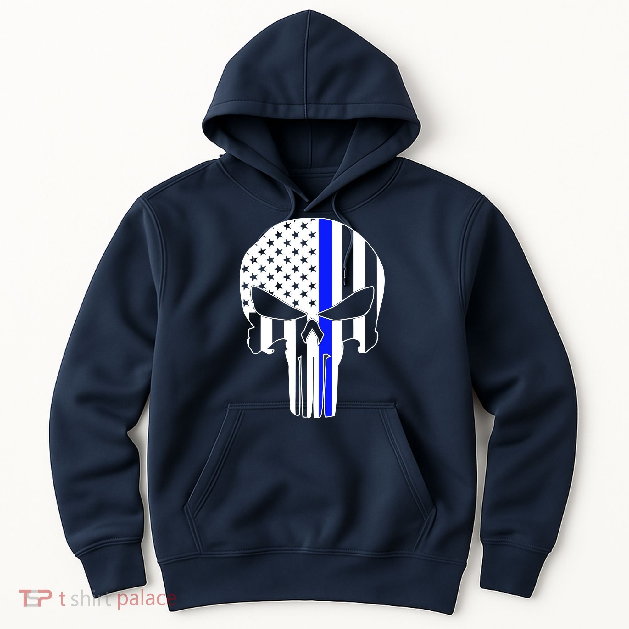 Police USA Skull Thin Blue Line Hoodie