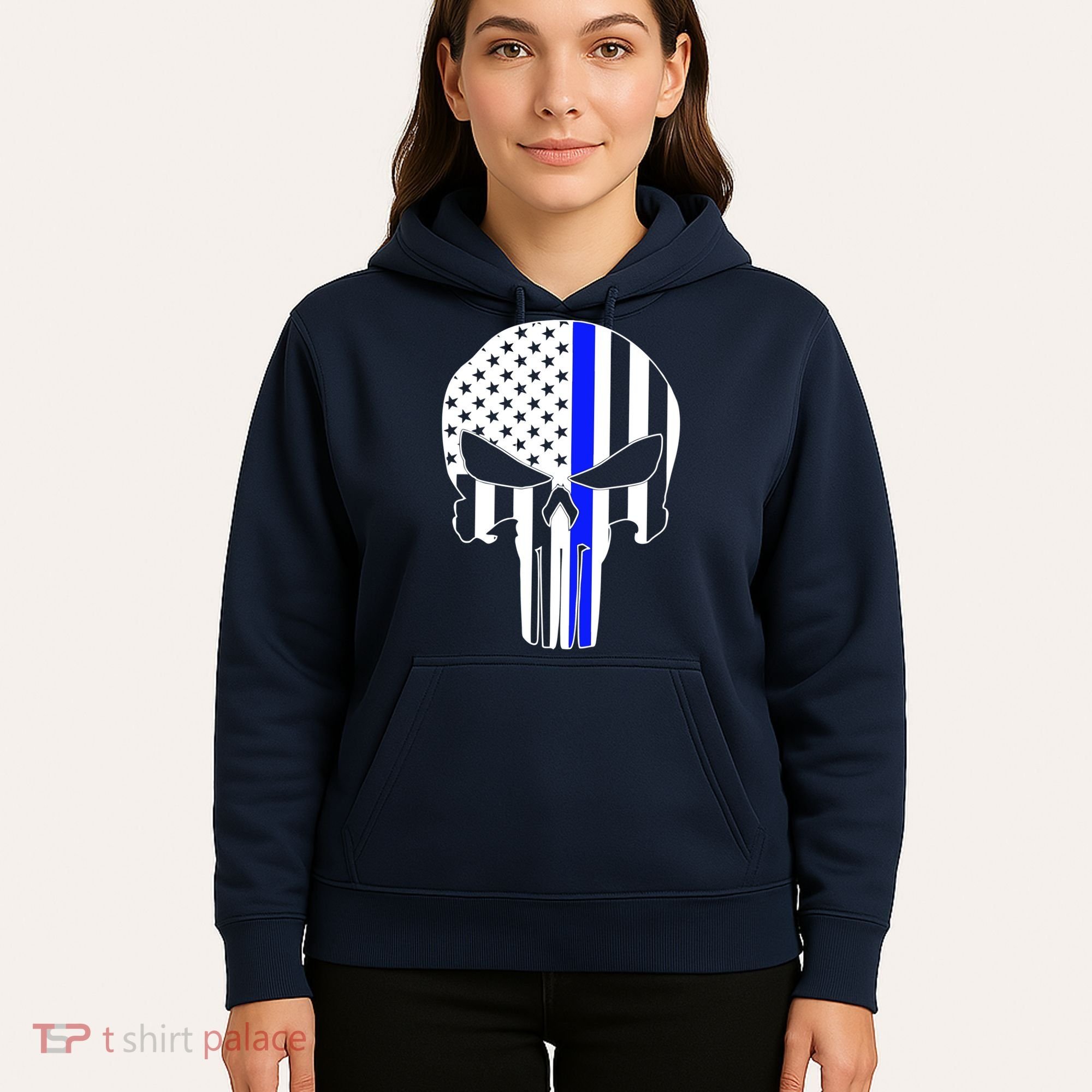 Police USA Skull Thin Blue Line Hoodie