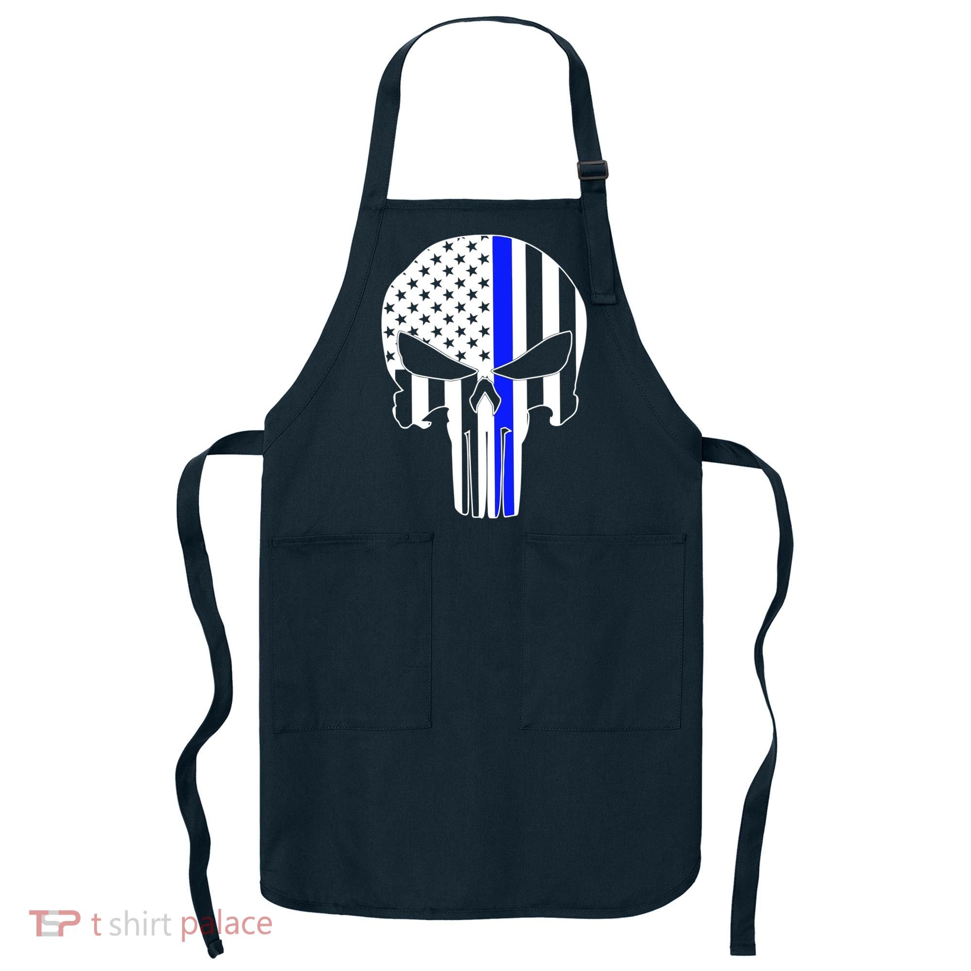 Police USA Skull Thin Blue Line Apron