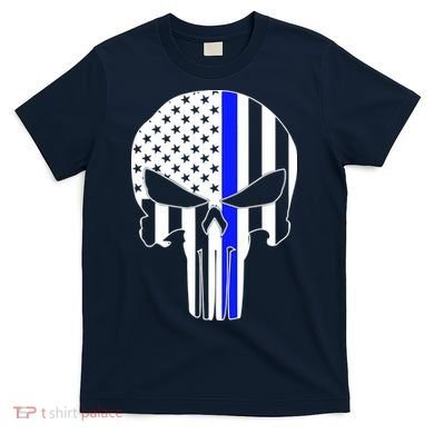 Police USA Skull Thin Blue Line T-Shirt