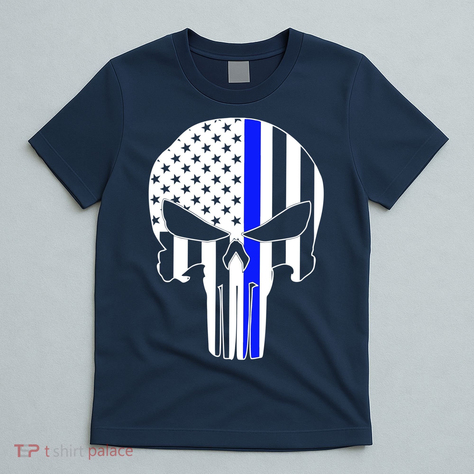 Police USA Skull Thin Blue Line T-Shirt