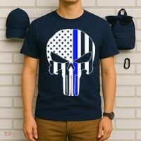 Police USA Skull Thin Blue Line T-Shirt thumb 6
