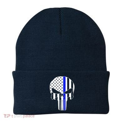 Police USA Skull Thin Blue Line Beanie