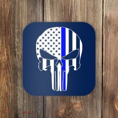 Police USA Skull Thin Blue Line Coaster