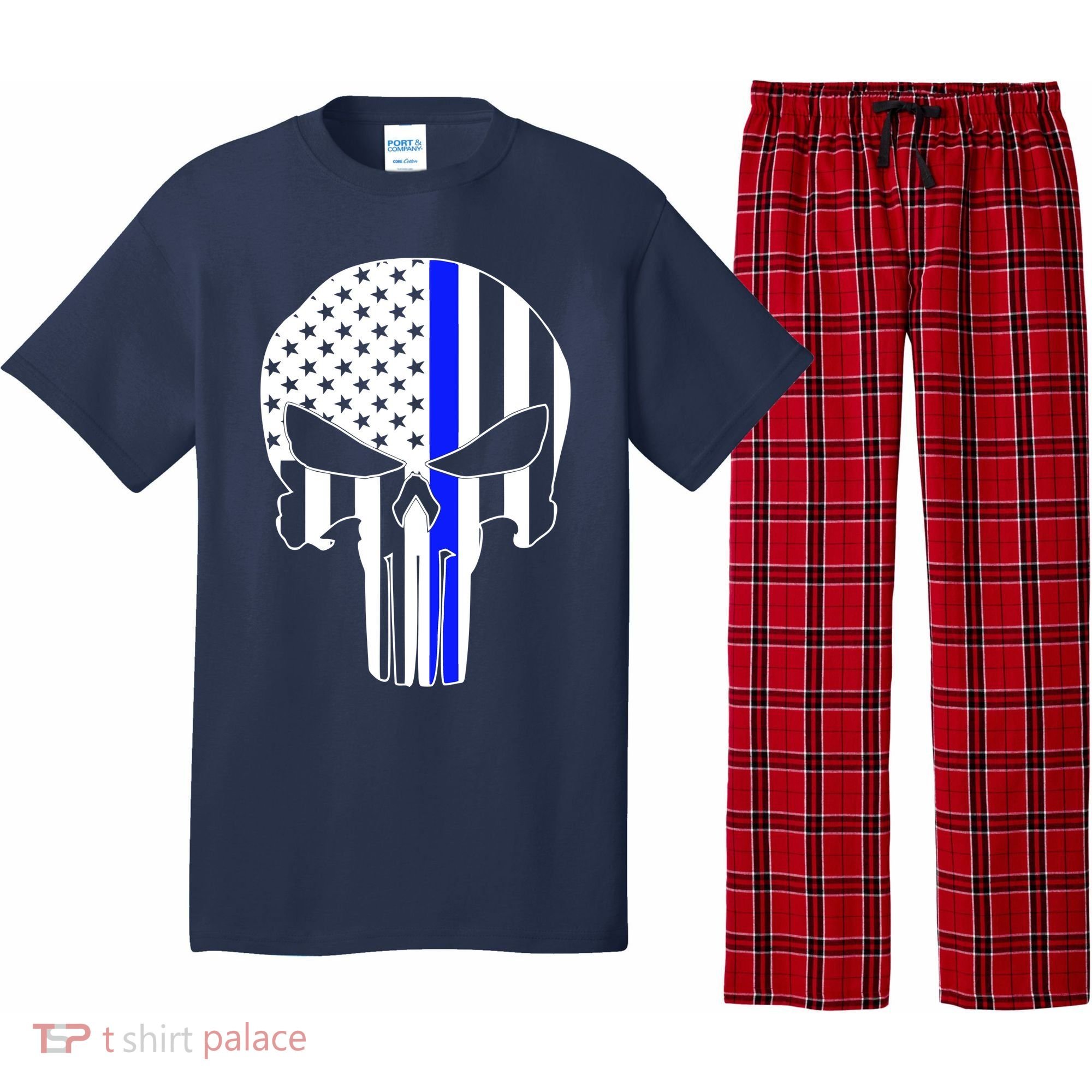 Police USA Skull Thin Blue Line Pajama Set