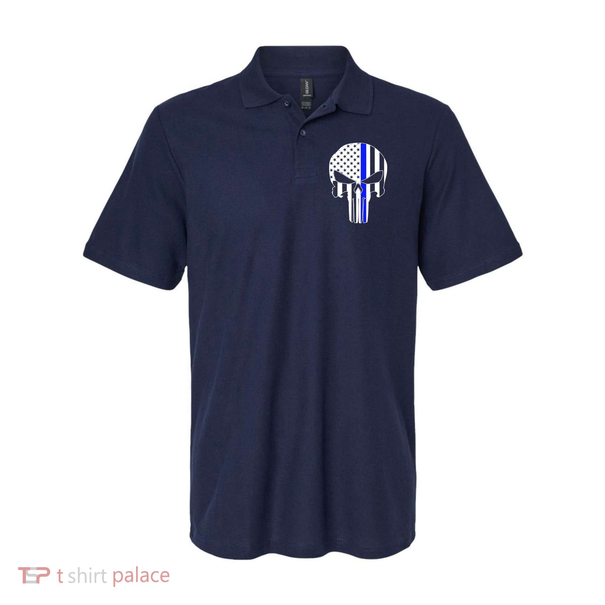Police USA Skull Thin Blue Line Polo