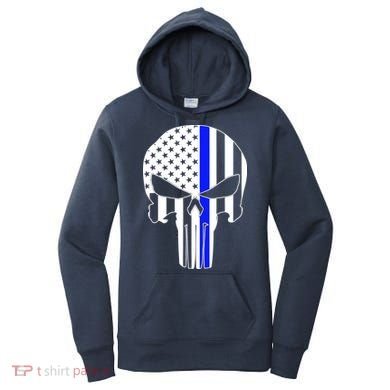 Police USA Skull Thin Blue Line Women's Hoodie
