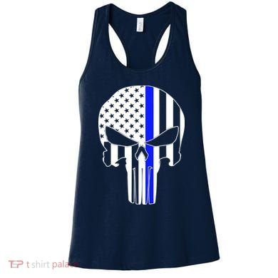 Police USA Skull Thin Blue Line Women's Tank Top