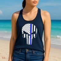 Police USA Skull Thin Blue Line Women's Tank Top thumb 2