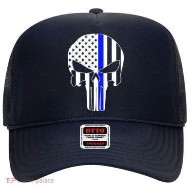 Police USA Skull Thin Blue Line Hat