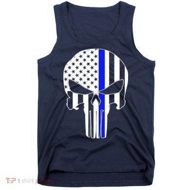 Police USA Skull Thin Blue Line Tank Top