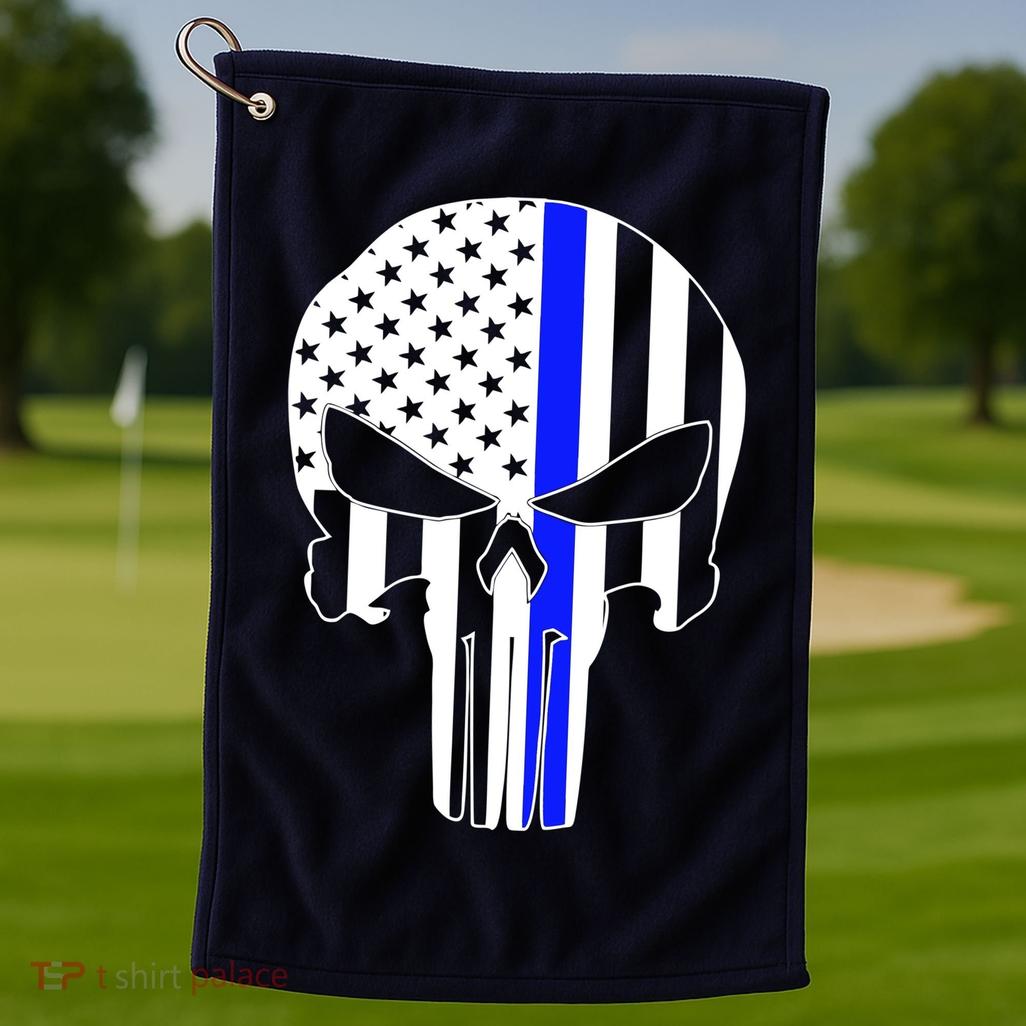 Police USA Skull Thin Blue Line Golf Towel