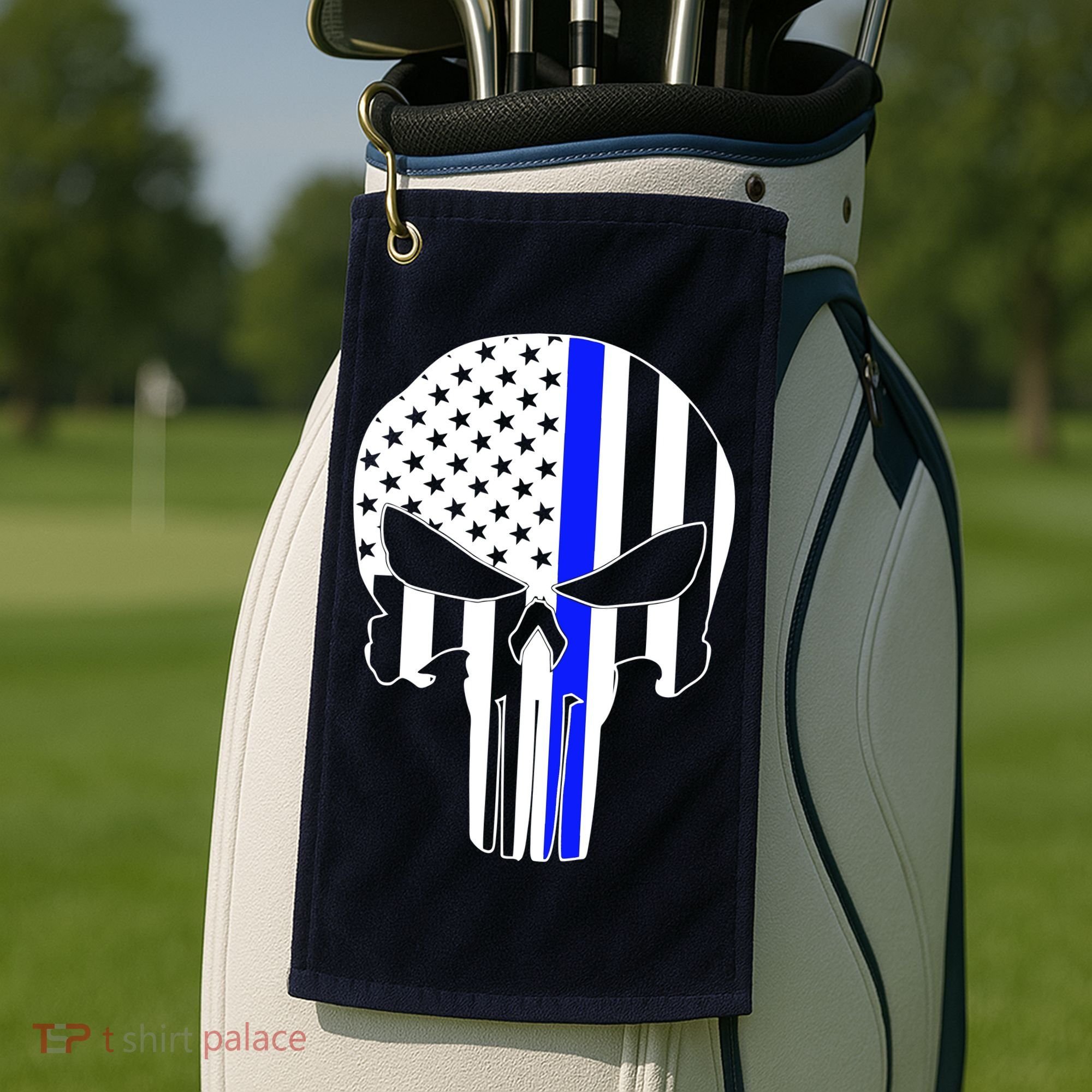 Police USA Skull Thin Blue Line Golf Towel