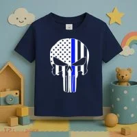 Police USA Skull Thin Blue Line Toddler T-Shirt thumb 3