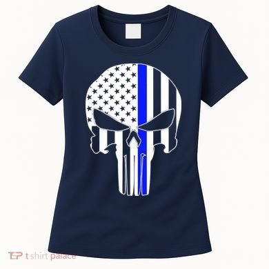 Police USA Skull Thin Blue Line Women's T-Shirt
