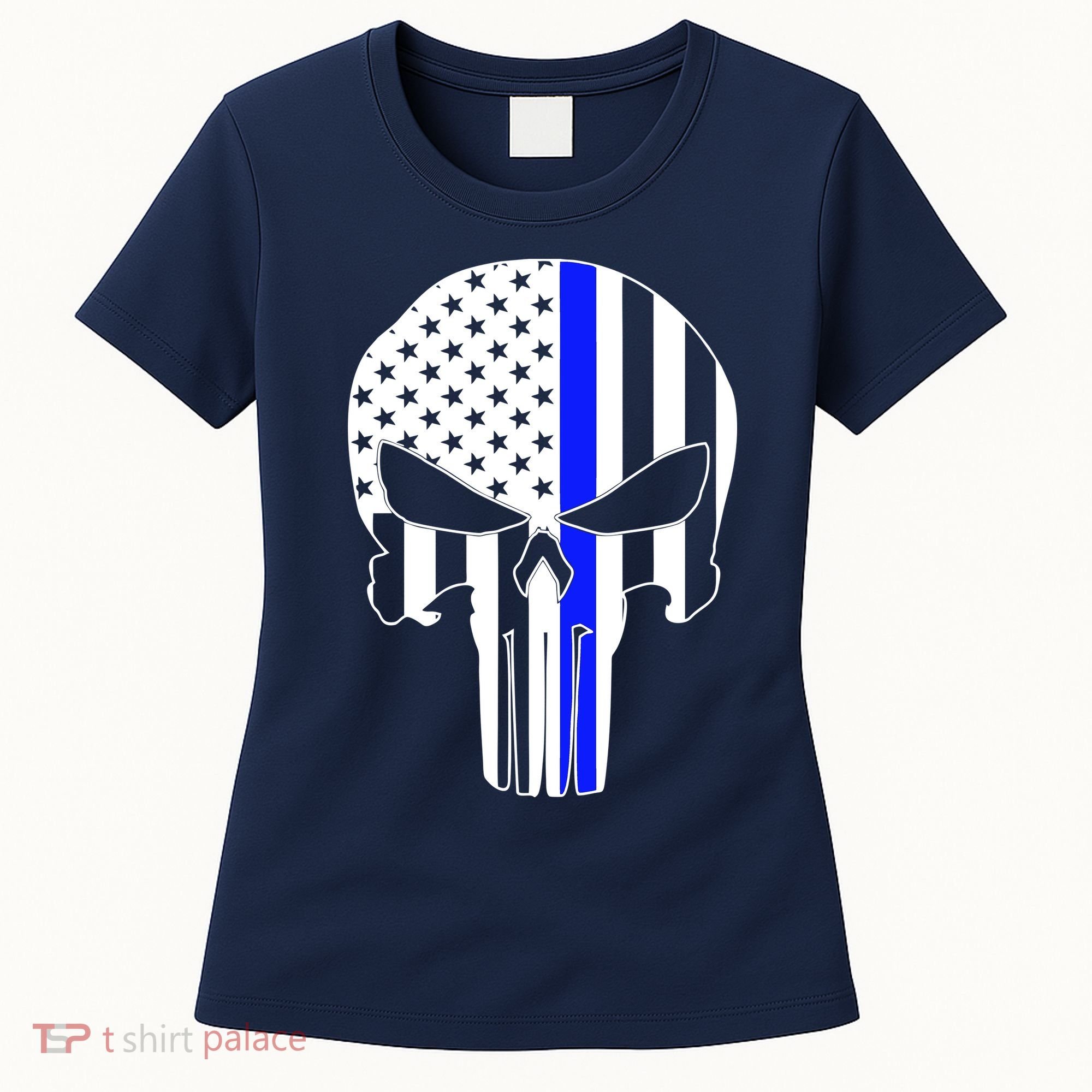 Police USA Skull Thin Blue Line Women's T-Shirt
