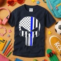 Police USA Skull Thin Blue Line Kids T-Shirt thumb 3