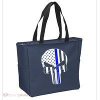 Police USA Skull Thin Blue Line Tote Bag thumb 2