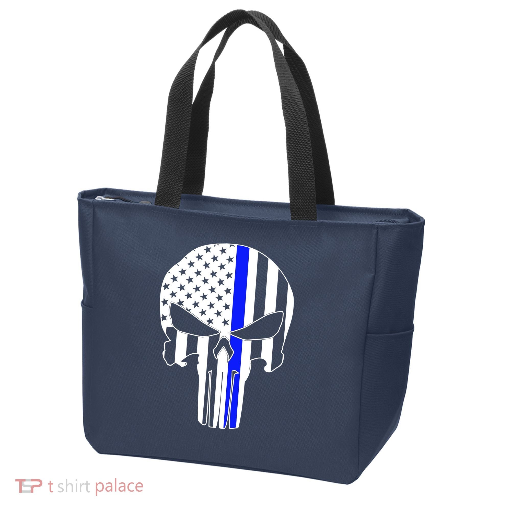 Police USA Skull Thin Blue Line Tote Bag
