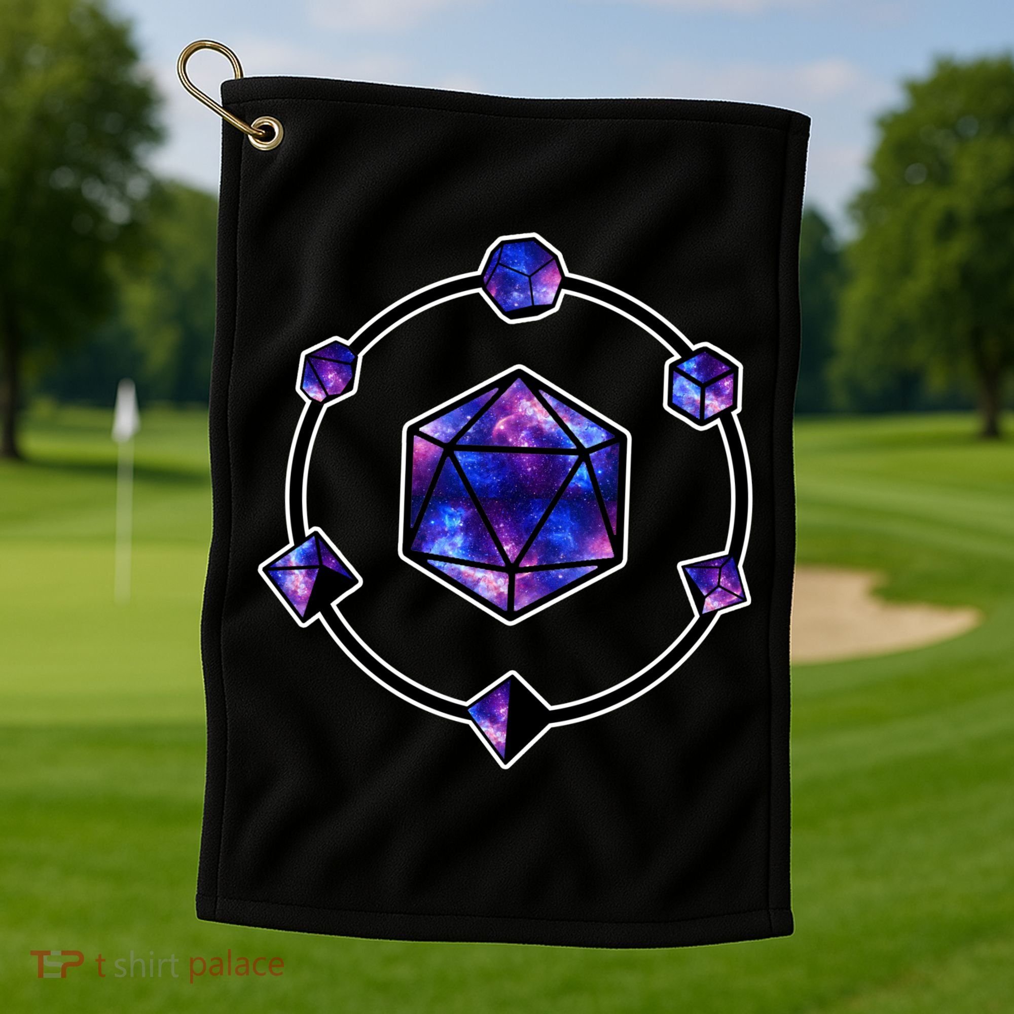 Polyhedral Dice Galaxy Circle Golf Towel