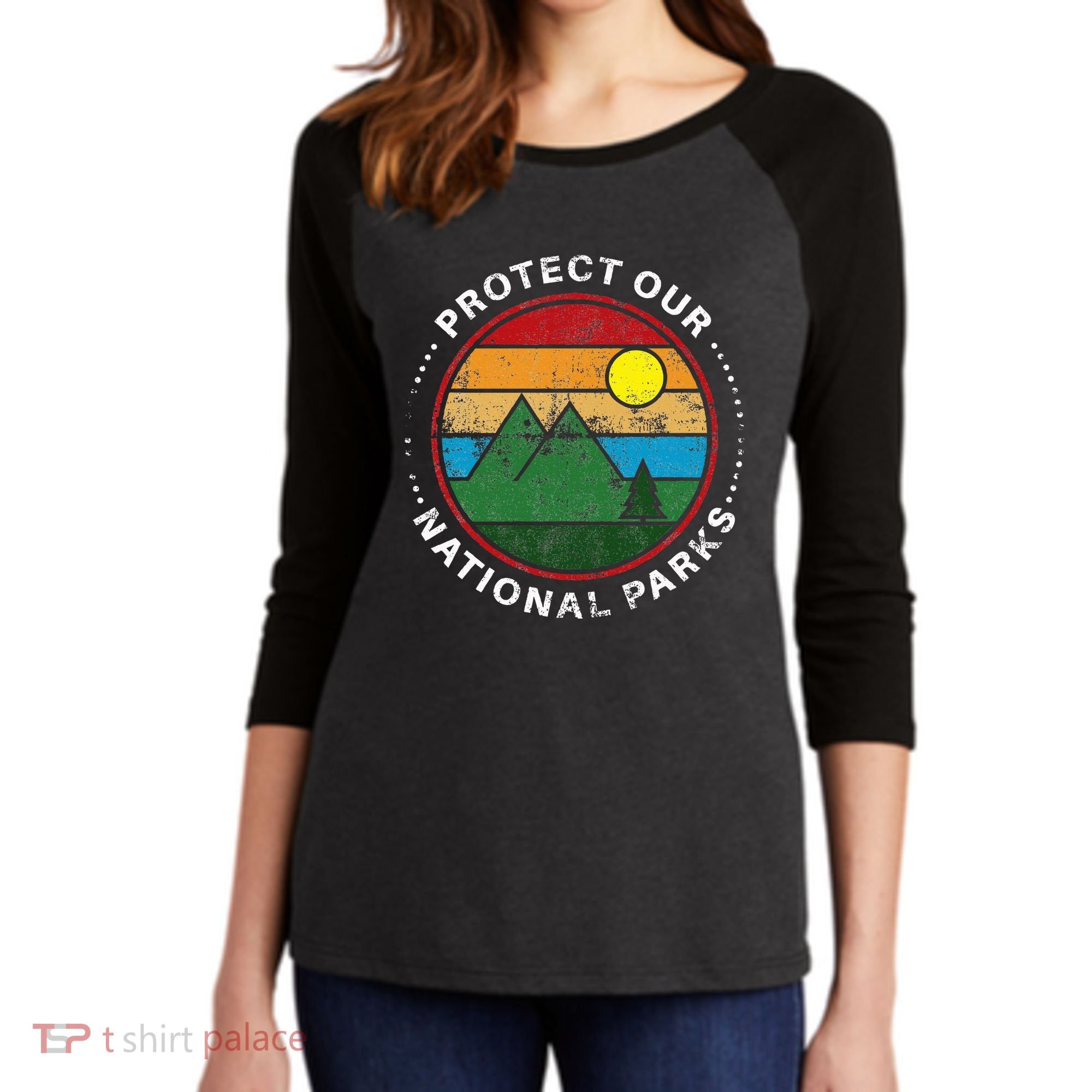 Protect Our National Parks Nature Lover National Parks Women's Tri-Blend 3/4-Sleeve Raglan Shirt