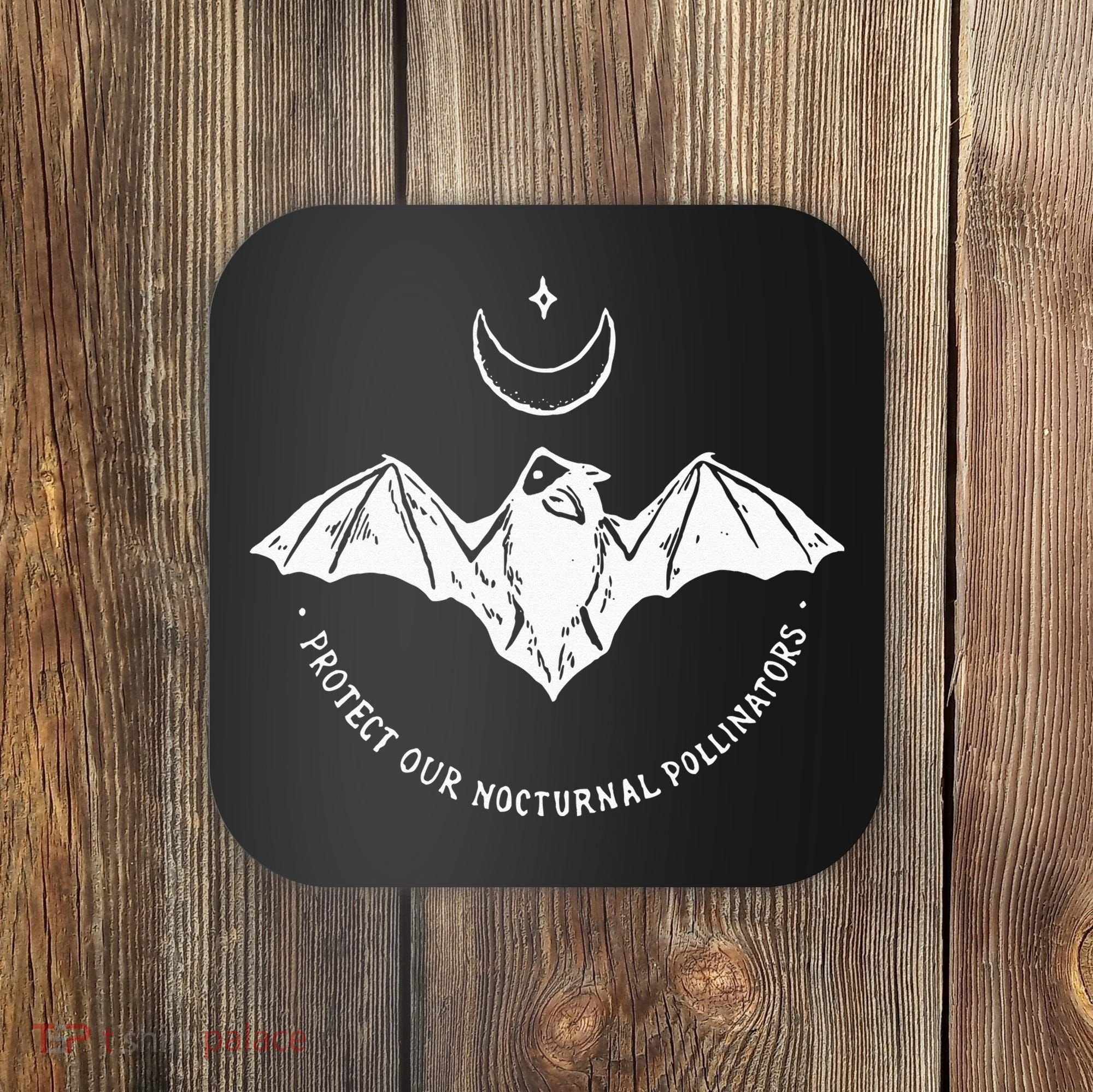 Protect Our Nocturnal Polalinators Bat With Moon Halloween Coaster