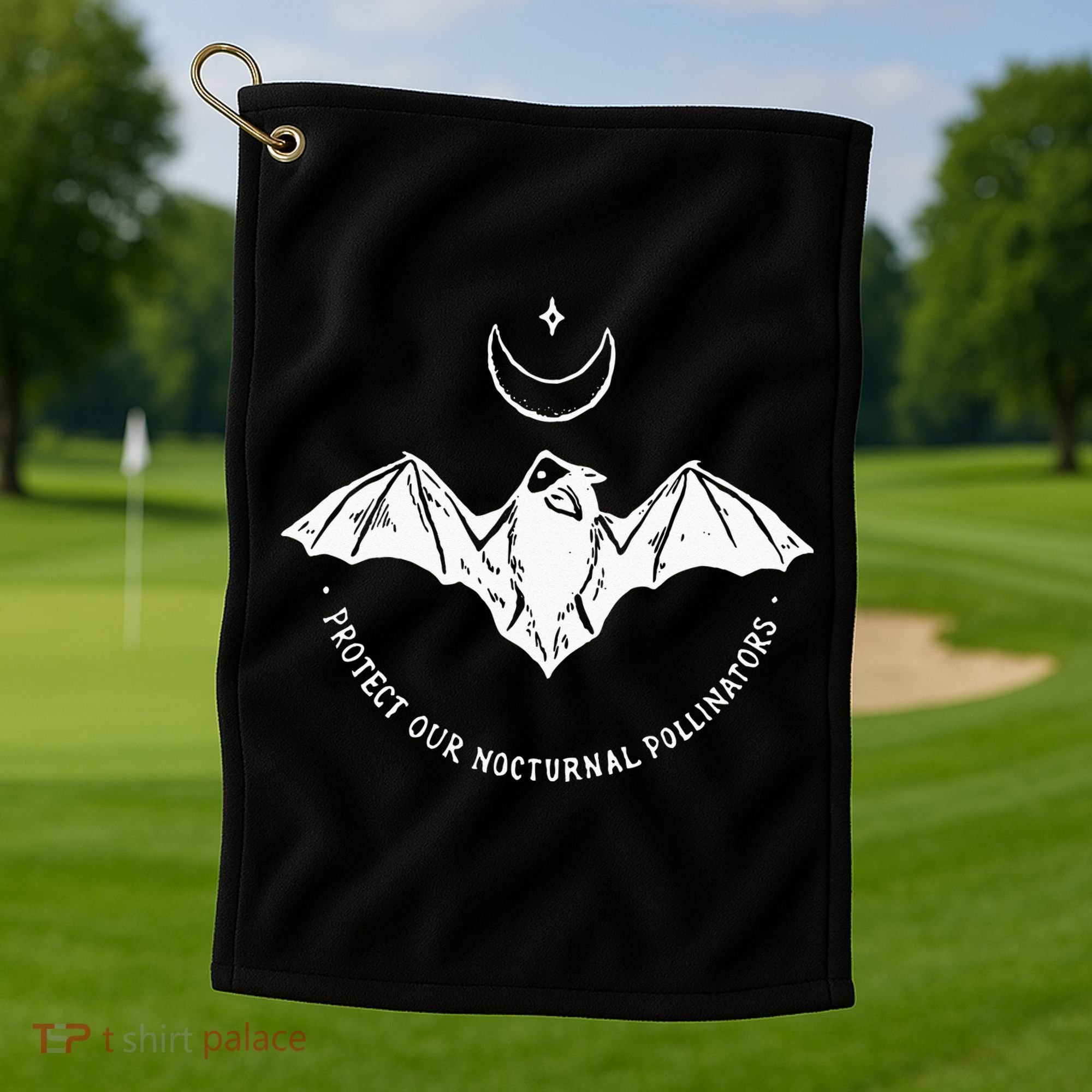 Protect Our Nocturnal Polalinators Bat With Moon Halloween Golf Towel