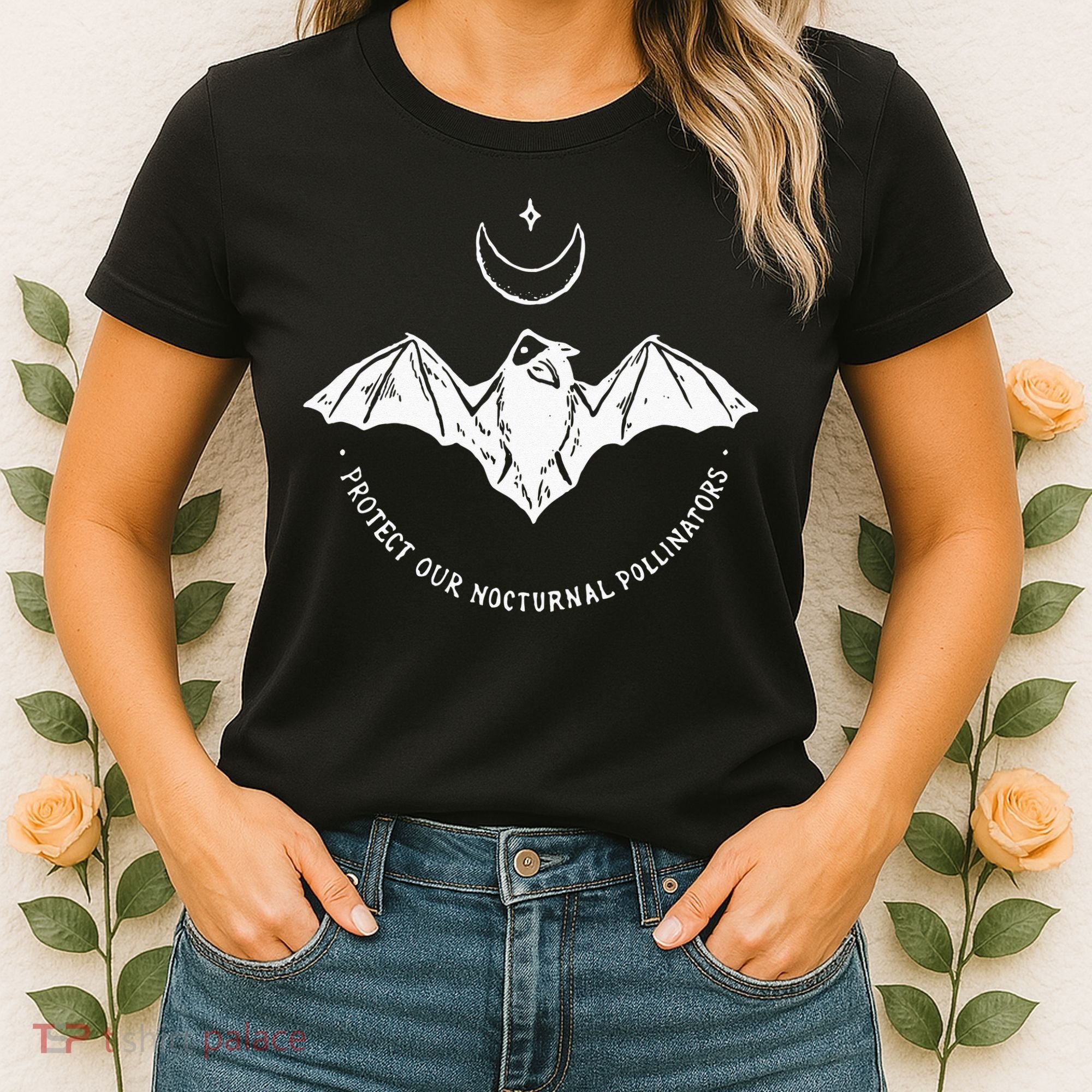 Protect Our Nocturnal Polalinators Bat With Moon Halloween Women's T-Shirt