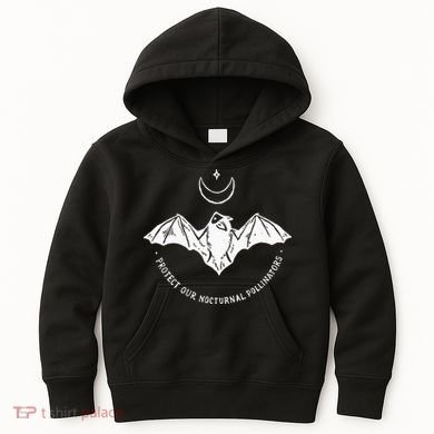 Protect Our Nocturnal Polalinators Bat With Moon Halloween Kids Hoodie