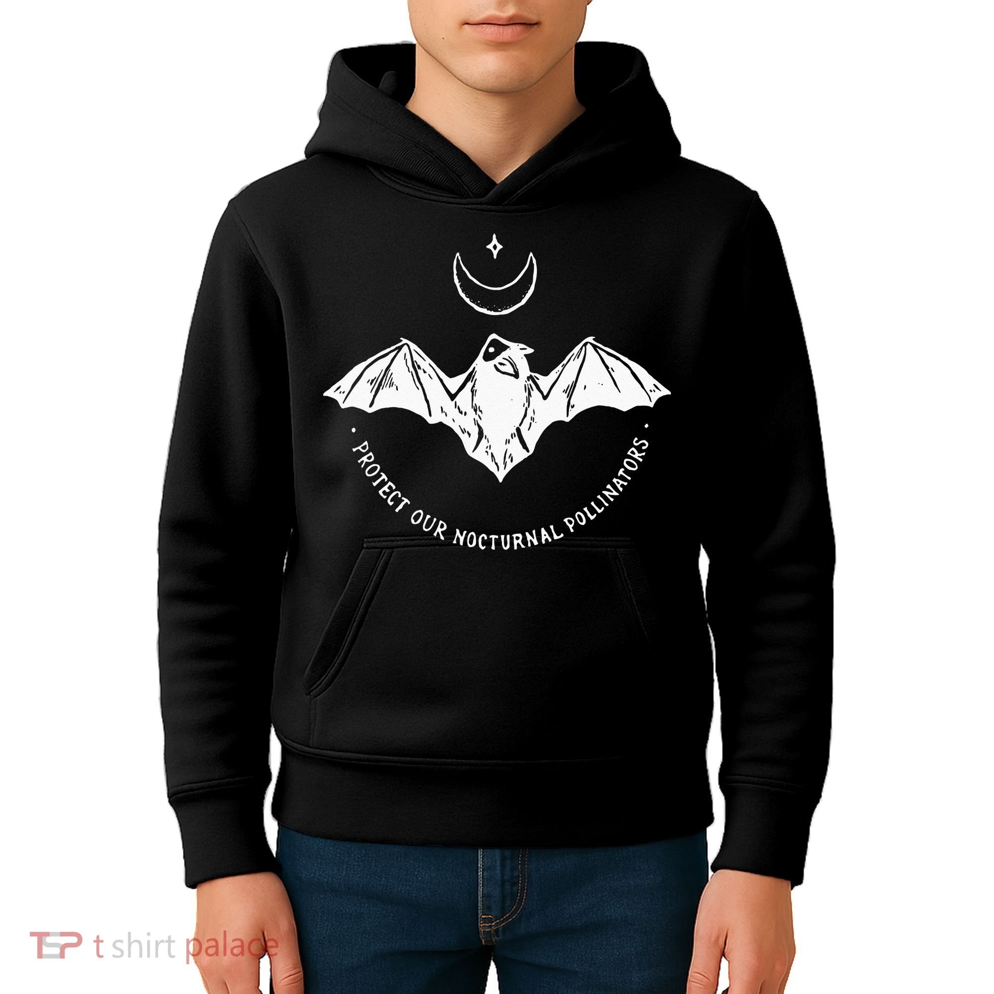 Protect Our Nocturnal Polalinators Bat With Moon Halloween Kids Hoodie