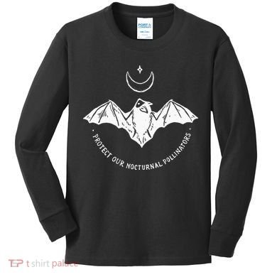 Protect Our Nocturnal Polalinators Bat With Moon Halloween Kids Long Sleeve Shirt