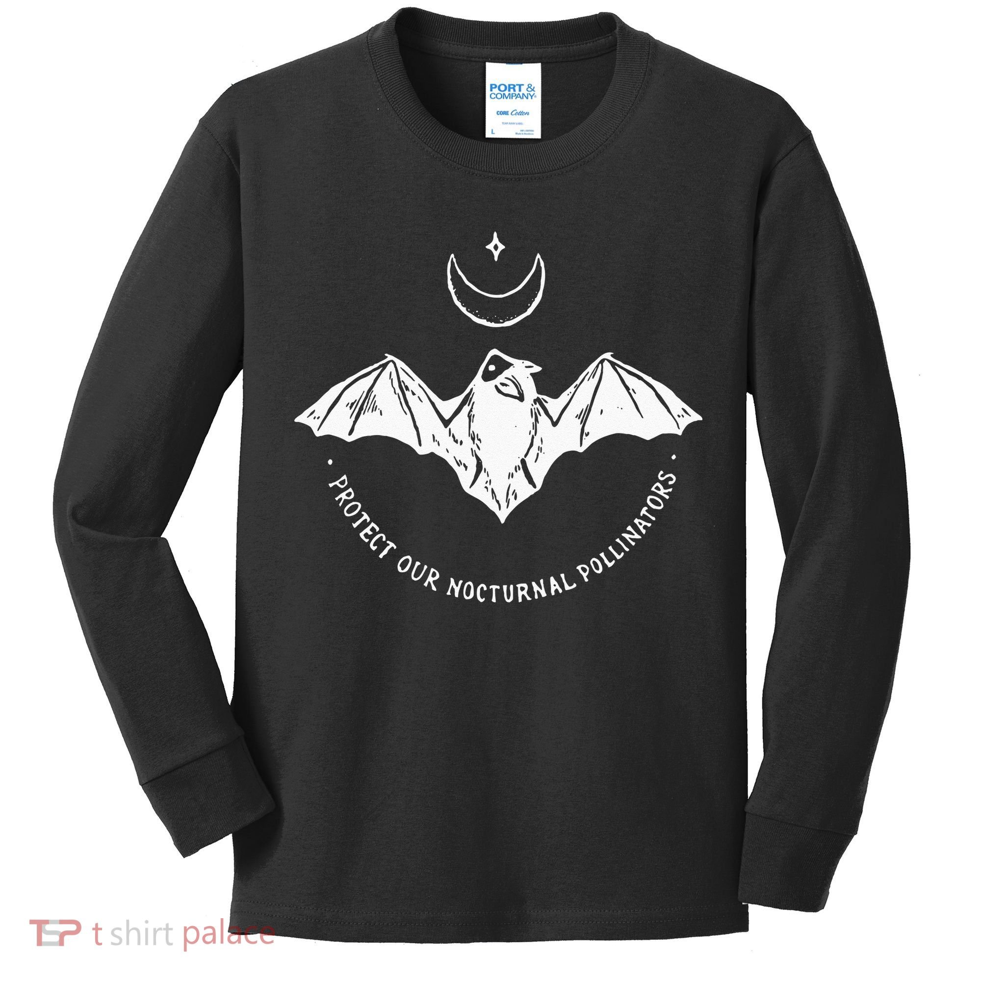 Protect Our Nocturnal Polalinators Bat With Moon Halloween Kids Long Sleeve Shirt