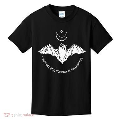 Protect Our Nocturnal Polalinators Bat With Moon Halloween Kids T-Shirt